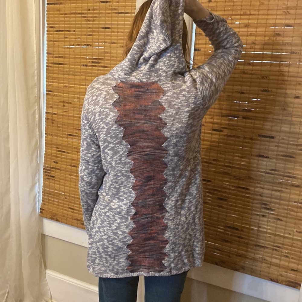 Boho lightweight Cotton blend gray hooded long cardigan sweater